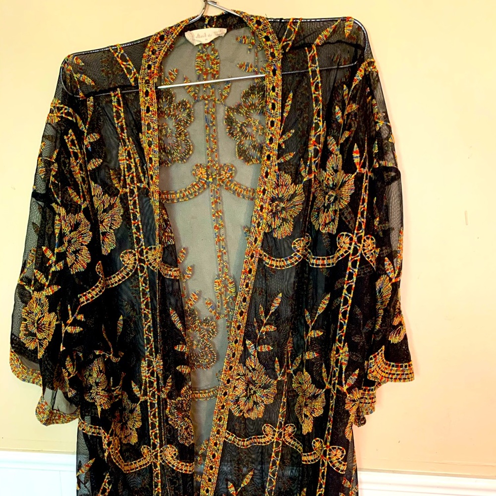 Black and multi colored lace kimono